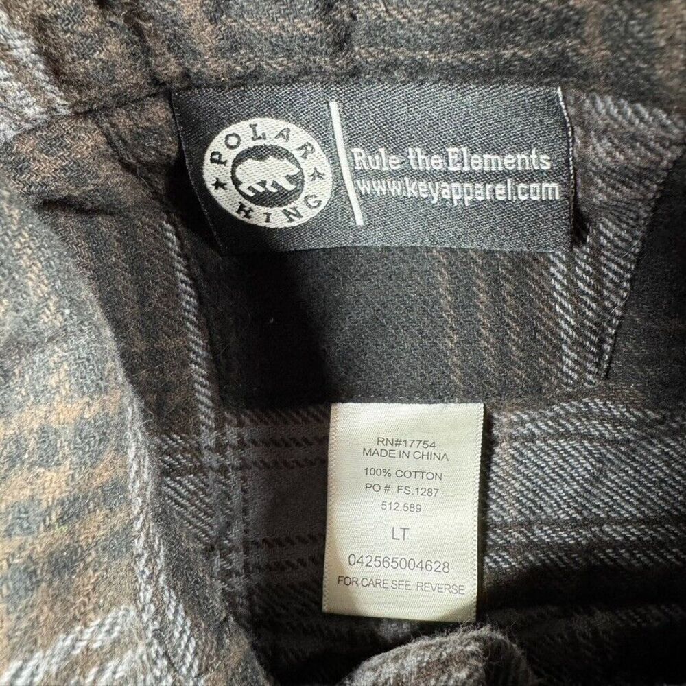Polar King by Key Men's Flannel Shirt Size LT Gray Snap Button Plaid Work Wear - Picture 6 of 6